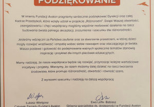 Podziękowanie od fundacji Avalon.