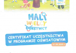 Certyfikat za udział w projekcie.