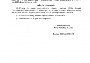 Tekst Uchwały Rady Miejskiej o zmianie siedziby PPP nr 5