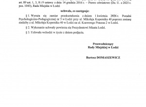Zmiana siedziby Poradni Psychologiczno-Pedagogicznej nr 5 w Łodzi