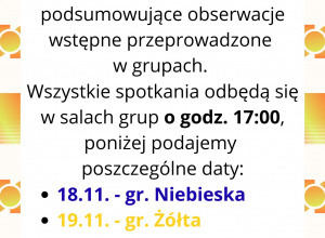 Informacja o terminach zebrań z Rodzicami