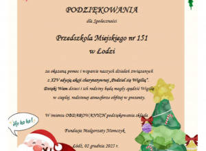 Podziękowanie za udział w akcji "Podziel się Wigilią"
