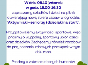 "Aktywniaki - seniorzy i dzieciaki na start" - piknik dla dziadków i wnuków